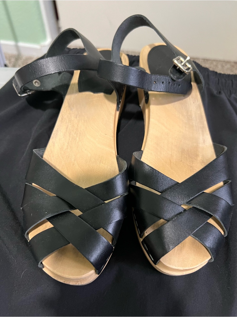 Swedish Hasbeens Fisherman ankle strap clog sandal Sz 38